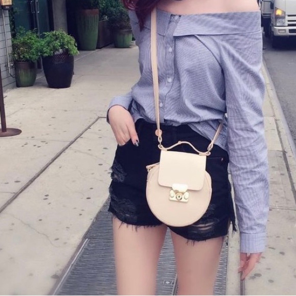 forever, 21 black and white pinstripe button-down off shoulder long sleeve